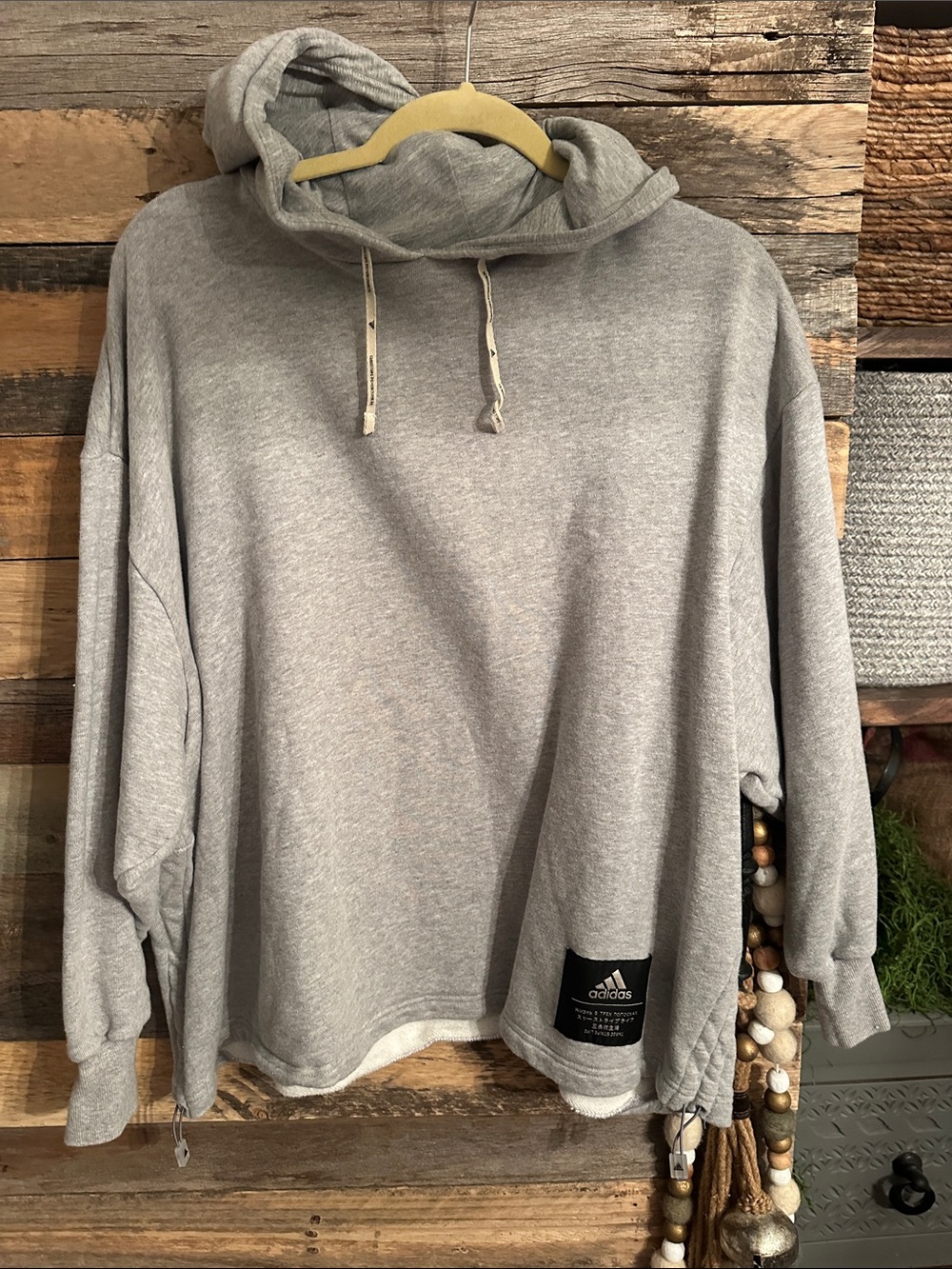 adidas Light Grey Pullover Hoodie with Drawstring